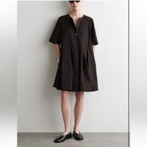 COS Pleated Zip-up Cotton Mini Dress Brown